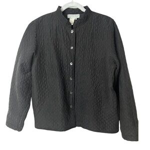 Concept 100% Silk Vintage Quilted Jacket Black Pockets Trending SZ M  EUC